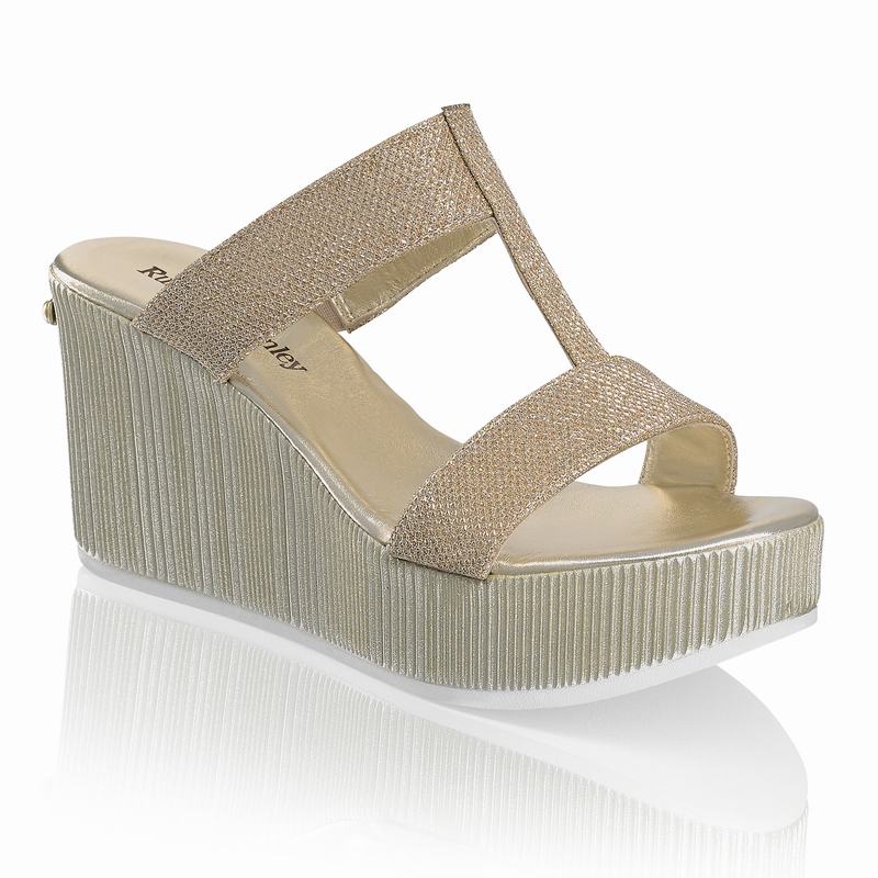 Russell And Bromley Pukka Mid Kilehæl Sandaler Dame Metallic | XUF6782JQ